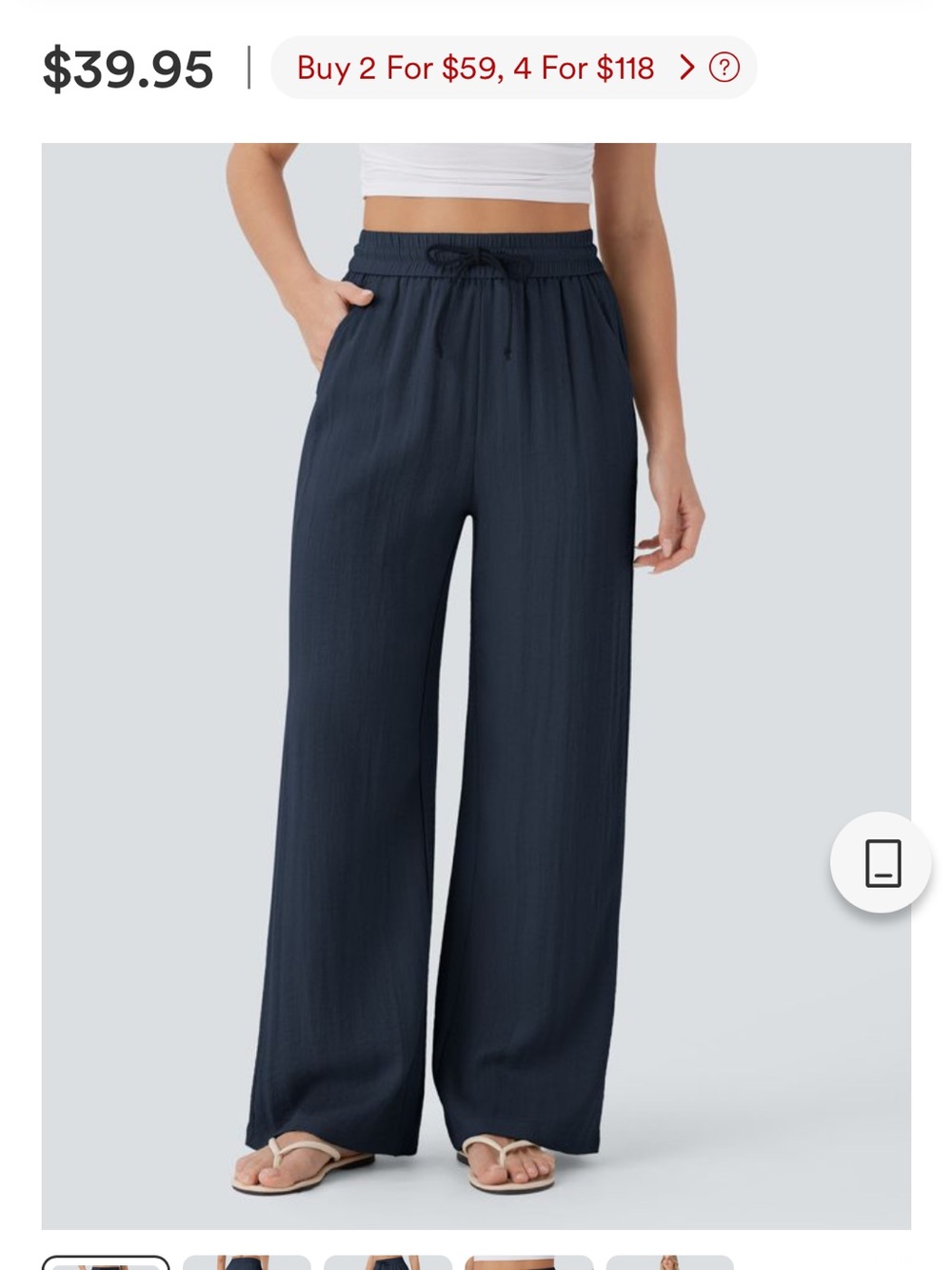 HALARA Navy Wide-Leg Drawstring Pull-On Pants
